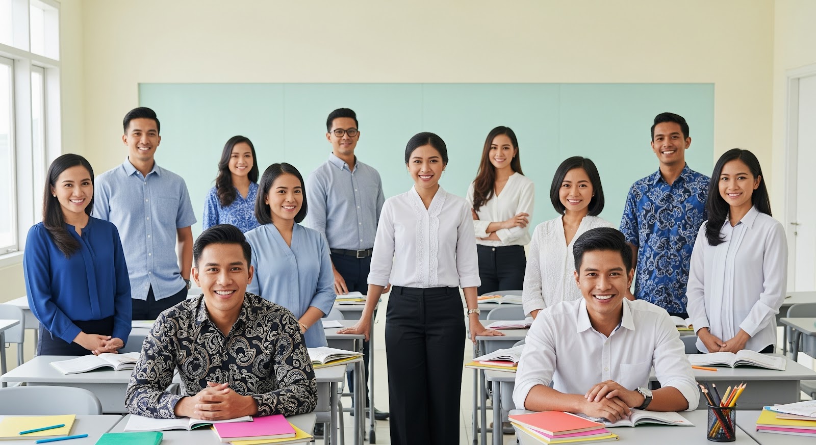 A Christian teacher stands at the front of a classroom